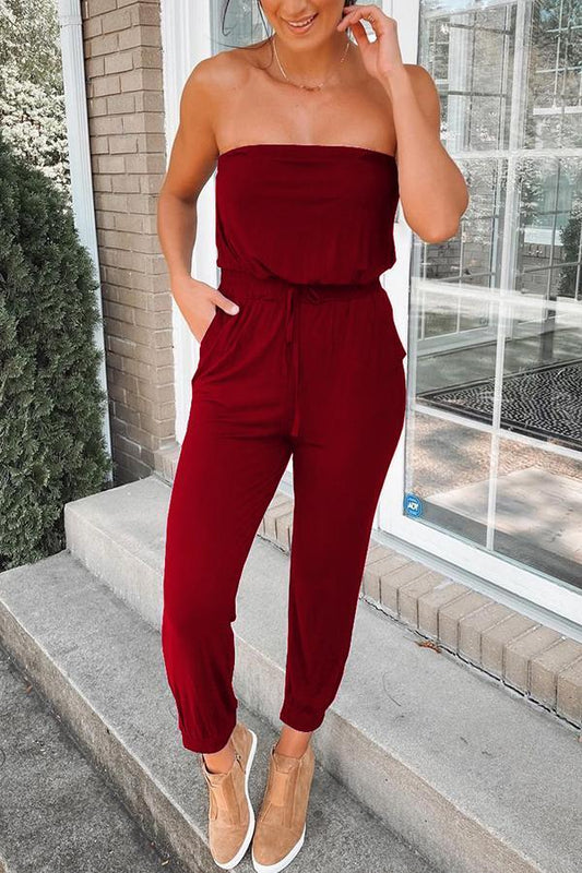 Strapless Pocket Cotton-blend Jumpsuit MG21498-BL-S